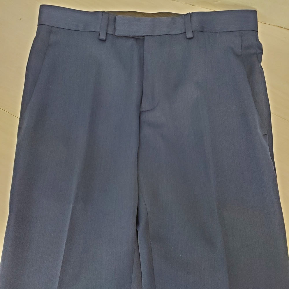 Reaction Kenneth Cole Mens Navy Blue Flat Front Dress Pants 32x29 Wedding Guest